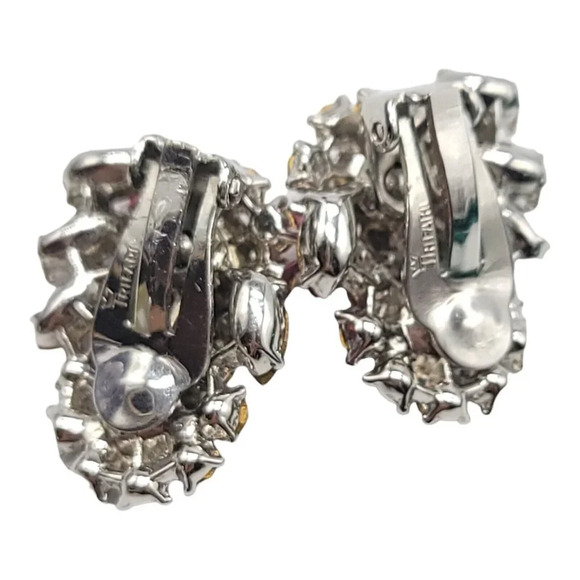 TRIFARI Black Diamond Grey Pink Rhinestone Aurora Borealis Silver Tone Earrings - Picture 4 of 4